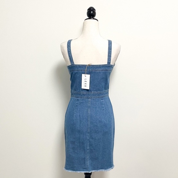 Skylar Madison Medium Wash Denim Cut Off Button Pinafore Dress Overall NWT Small - Picture 5 of 8